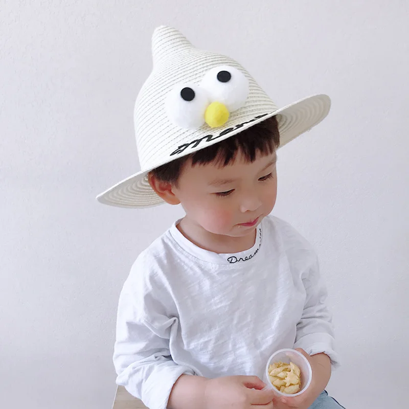 Корейские весенние детские пляжные шляпы, лето, смешная детская соломенная шляпа ручной работы с двумя большими глазами для мальчиков и девочек, туристическая Горячая Солнцезащитная шляпа