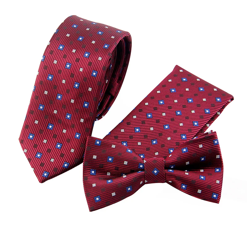  Tie Set Slim Bow Ties For Men Brand Printed Pocket Square For Wedding Floral Cravat+Neck Tie +Handk