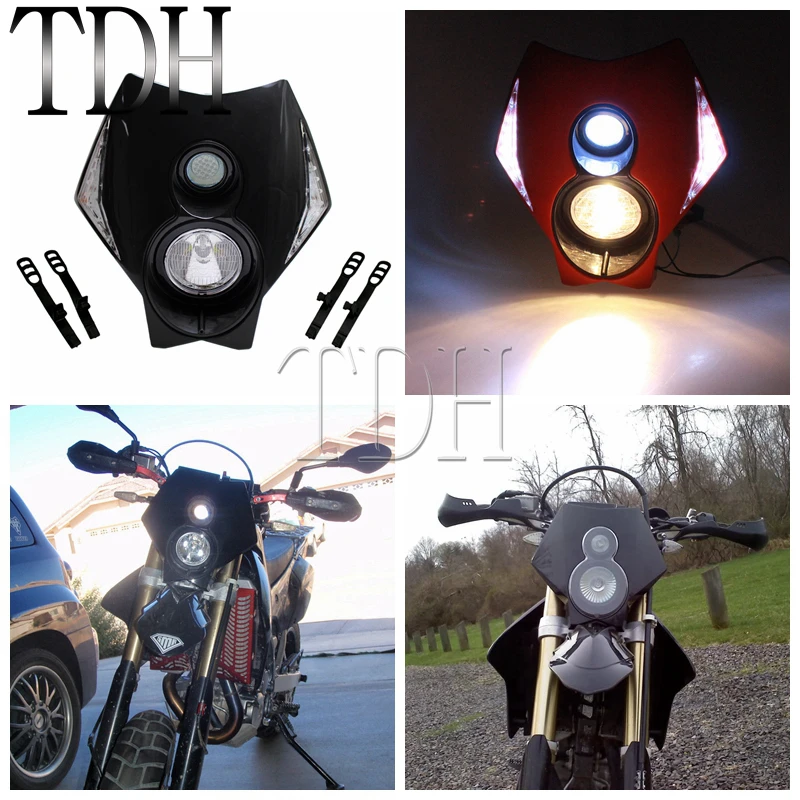 

Black Motorcycle Twin Headlight Front Headlamp LED Vision Side Turn Lights Dirt Bike Off Road Motocross For KTM KLX WR CRF EXC