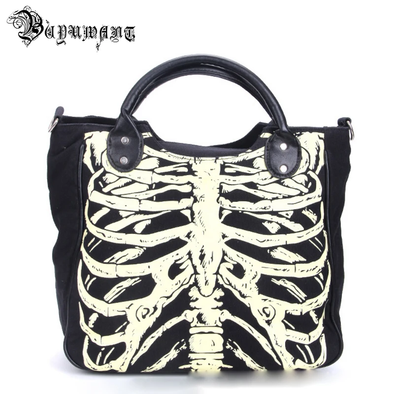 

Buyuwant Canvas Tote BM02-TT-ssldgx women girl skeeton bones bags gothic punk rivet shoulder bag luminous women messenger bag