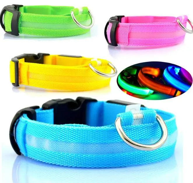 

Nylon Dog Collar Flash Night Safety LED Collar Glow Cat Dog Collars Harness Pet Creative Dogs Luminous Fluorescen ID tag