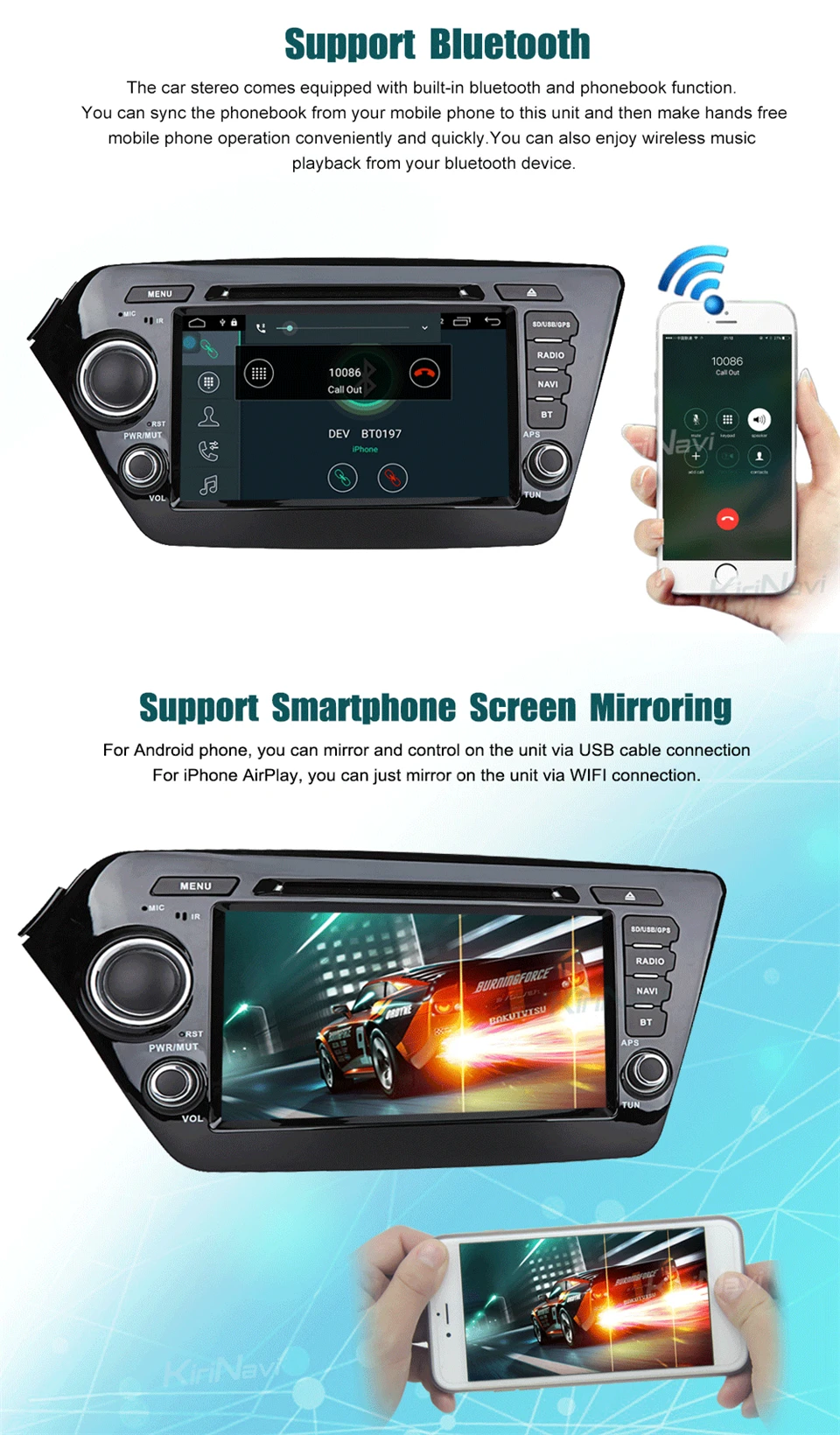 Top KiriNavi Octa core 4G LET android 7 car dvd player for Kia Rio K2 gps navigation 2010 - 2011 support 4K Video 4G 5