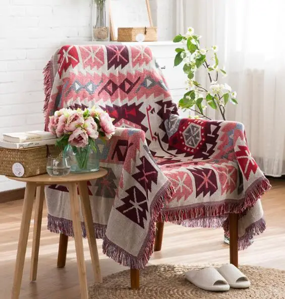

Red National Vintage Knitted Throw Blanket thickening geometry blanket throw Home Cover Pure home travel bed sofa FG440