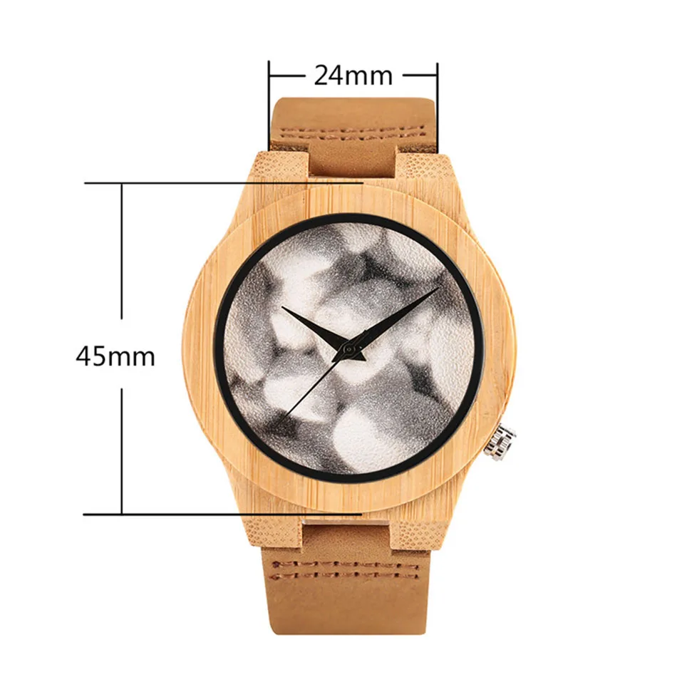 Men Bamboo Wooden Minimalist Watch Trendy New Arrival Nature Luxury Handmade Genuine Leather Band Quartz Reloj de madera 7