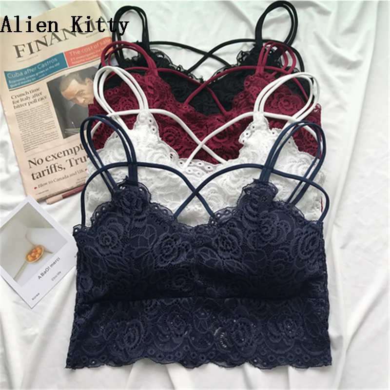 

Alien Kitty Women's Lace Bra Mesh Bralette Lingerie Female Seamless Unpadded Floral Brassiere Intimates Femme Sexy Underwear
