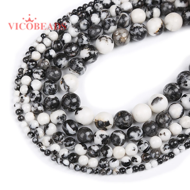 

Natural Stone Black and White Zebra Jaspers Round Beads 15" Strand 4 6 8 10 12MM Pick Size For Jewelry Making
