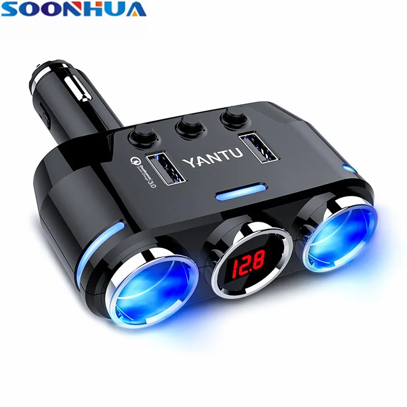

SOONHUA QC3.0 Dual USB Charger Adapter For Phone MP3 Tablet 12V-24V Car Cigarette Lighter Socket Splitter With Voltage Display