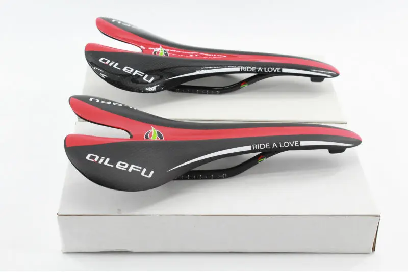 

New red white QILEFU Road bike 3K full carbon fibre saddle light MTB Mountain bicycle front seat mat with retail box Free ship