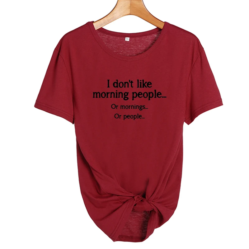 Женские Забавные футболки Tumblr Sarcasm, говорящие, что мне не нравятся утренние люди или по утрам или люди ленивые Harajuku футболки