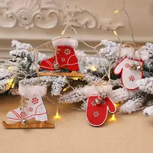 Новые деревянные сани сапоги перчатка цвет Снежинка узор Рождественская елка Висячие подвесные деревянные украшения
