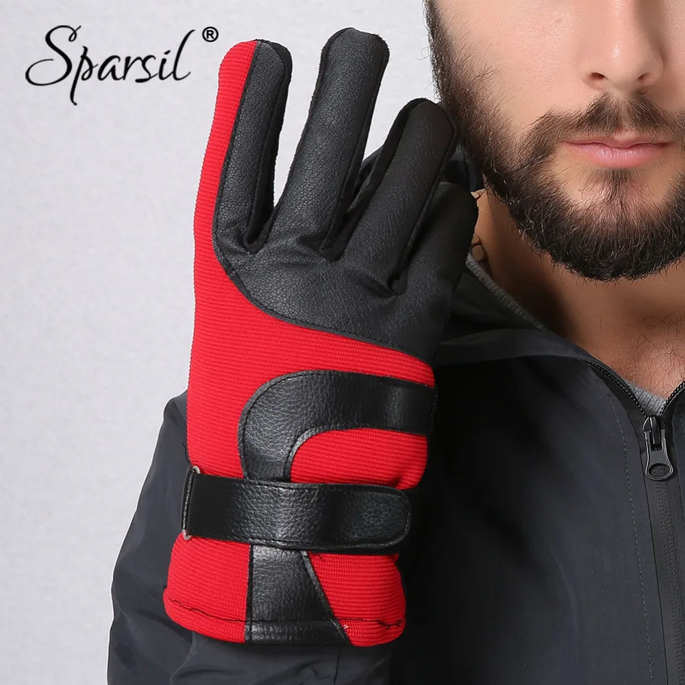 

Sparsil Men Thick Coral Fleece Patchwork Leather Golves Windproof Anti-Slip Warm Fasten Wrist Tactical Guantes Winter Mittens