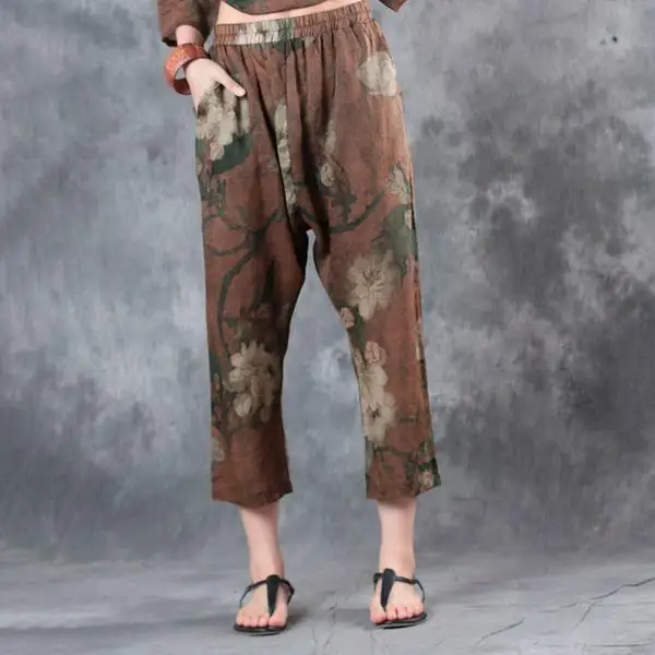 BUYKUD Summer Pants Women Print Pantalon Femme Linen Casual Loose Pants Women Ladies Trousers  (4)