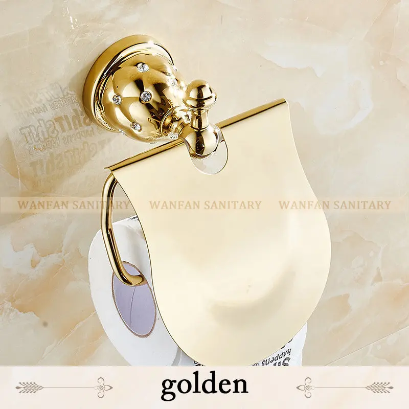 Gold Toilet Paper Holder with diamond Roll Holder Tissue Holder Bathroom Accessories Products Paper Hanger Bathroom Fitting 5208 - Цвет: Gold