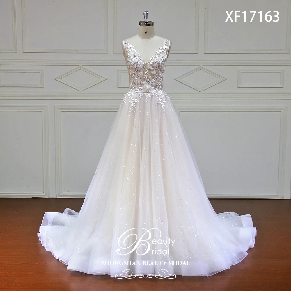 

custom-made Elegant New Design A-line Wedding Dress Sexy V neck Backless Vestido de Noiva Bride Dresses robe de mariage XF17163
