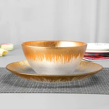 Гальванический золотой кристалл стеклянная плоская тарелка посуда суповая чаша обеденный поднос большой пищевой лоток рисовая чаша высокий стеклянный сервировочный поднос