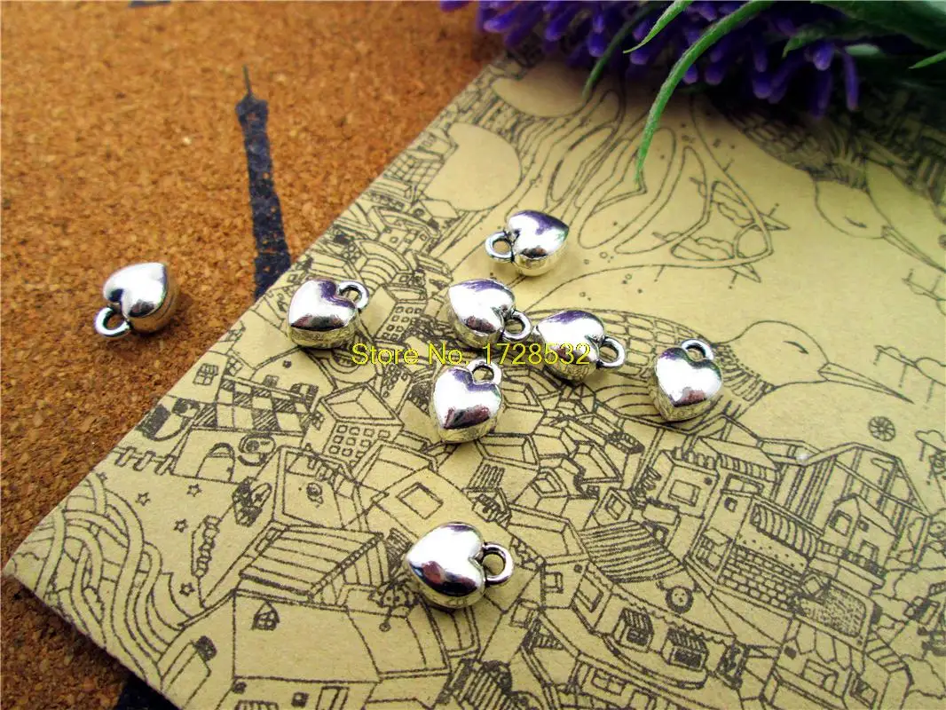 

30pcs heart Charms Antiqued Silver Tone 3D little heart charm pendants 7x10mm