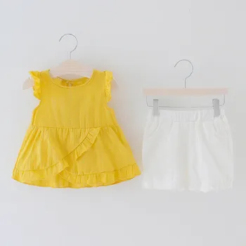 

2019 New Newborn Baby Girls Clothes Sleeveless Dress+Shorts 2PCS Outfits Set Solid Printed Cute Clothing Sets Summer Sunsuit