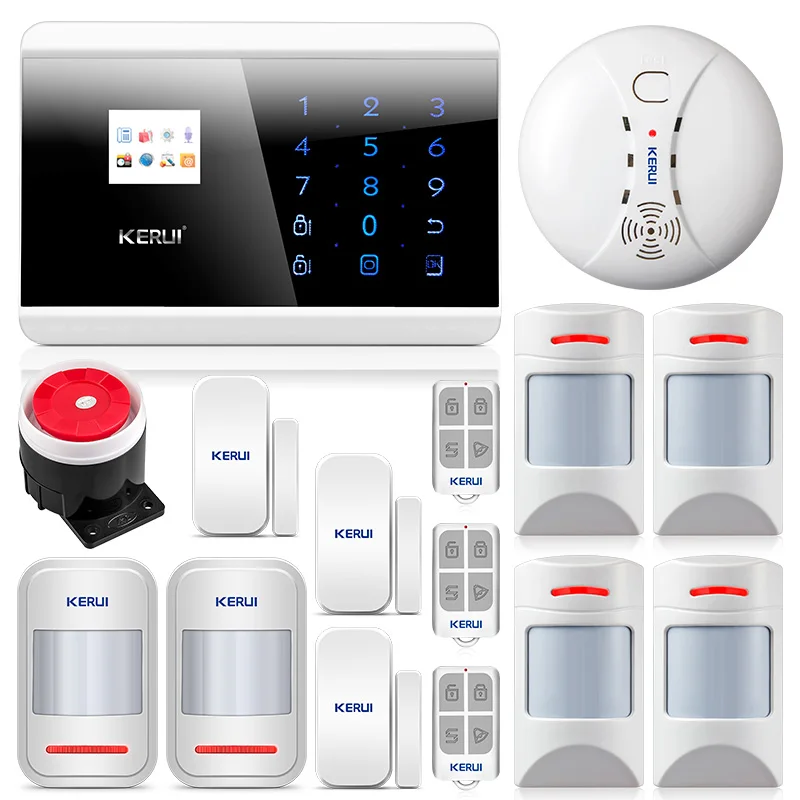 

KERUI 8218G Dual-network GSM PSTN Home Alarm Security System high performance CPU WITH Anti-pet Motion Smoke sensor Door magnet
