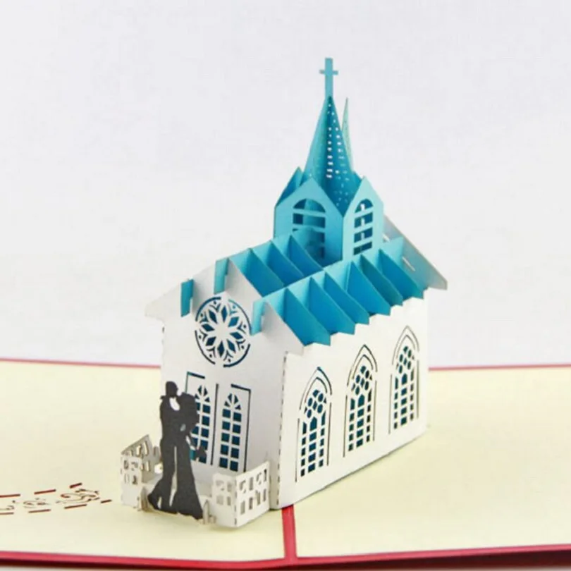  10pcs Bride Groom Church Handmade Kirigami Origami 3D Pop UP Greeting Cards Invitation card For Wed - 32812089064