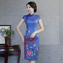 Большой размеры M-3XL для женщин тонкий ежедневно платье классический цветочный принт китайский Qipao традиционный ручной работы Кнопка Cheongsam р