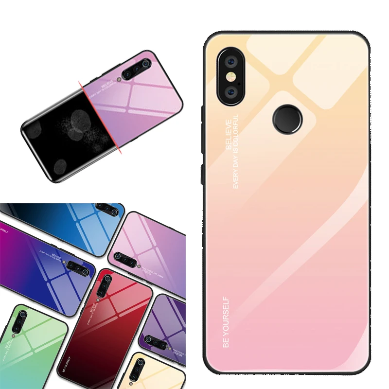 

10pcs Gradient Colorful Soft TPU Edge Case For Xiaomi Redmi 7 6 Pro 6A 5 Plus Note 7 6 5 Pro Tempered Glass Anti-Scratch Cover