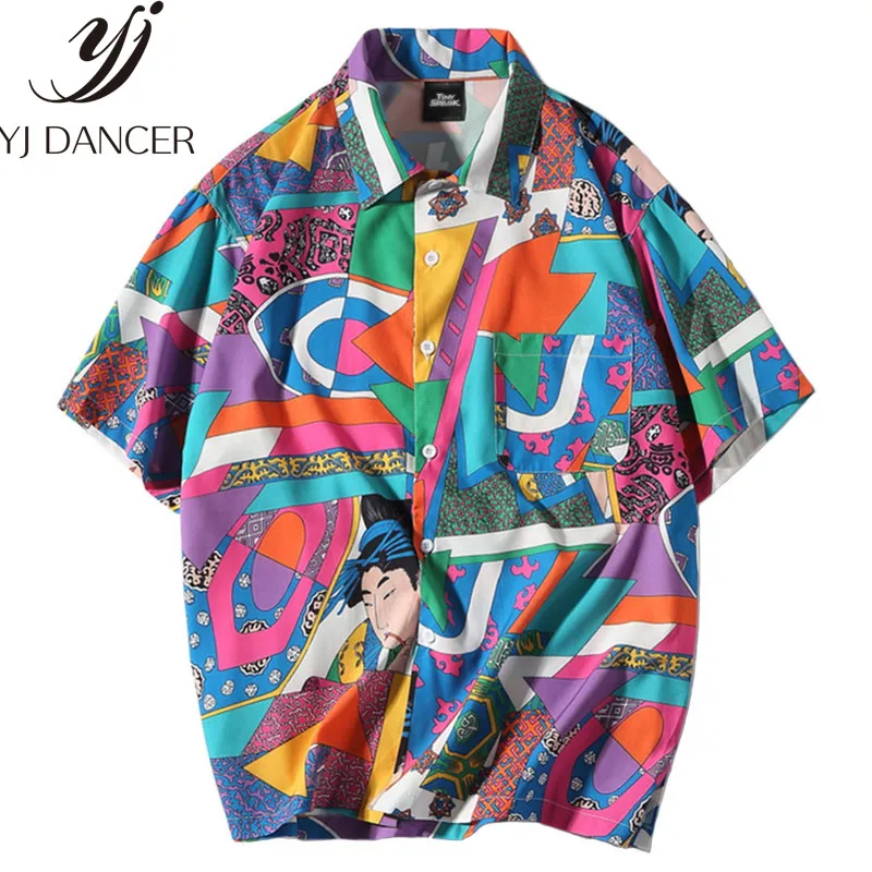 

Ms Hip Hop Style Loose Harajuku Shirt Japanese Ukiyo E Anime Short Sleeve Shirt Top Hawaiian Shirt Casual Streetwear Slim Summer