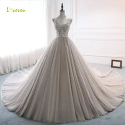 Loverxu Vestido De Noiva вышитая бальное платье свадебное платье 2019 Сексуальная спинки V шеи бисером жемчуг Часовня свадебное платье с длинным подолом