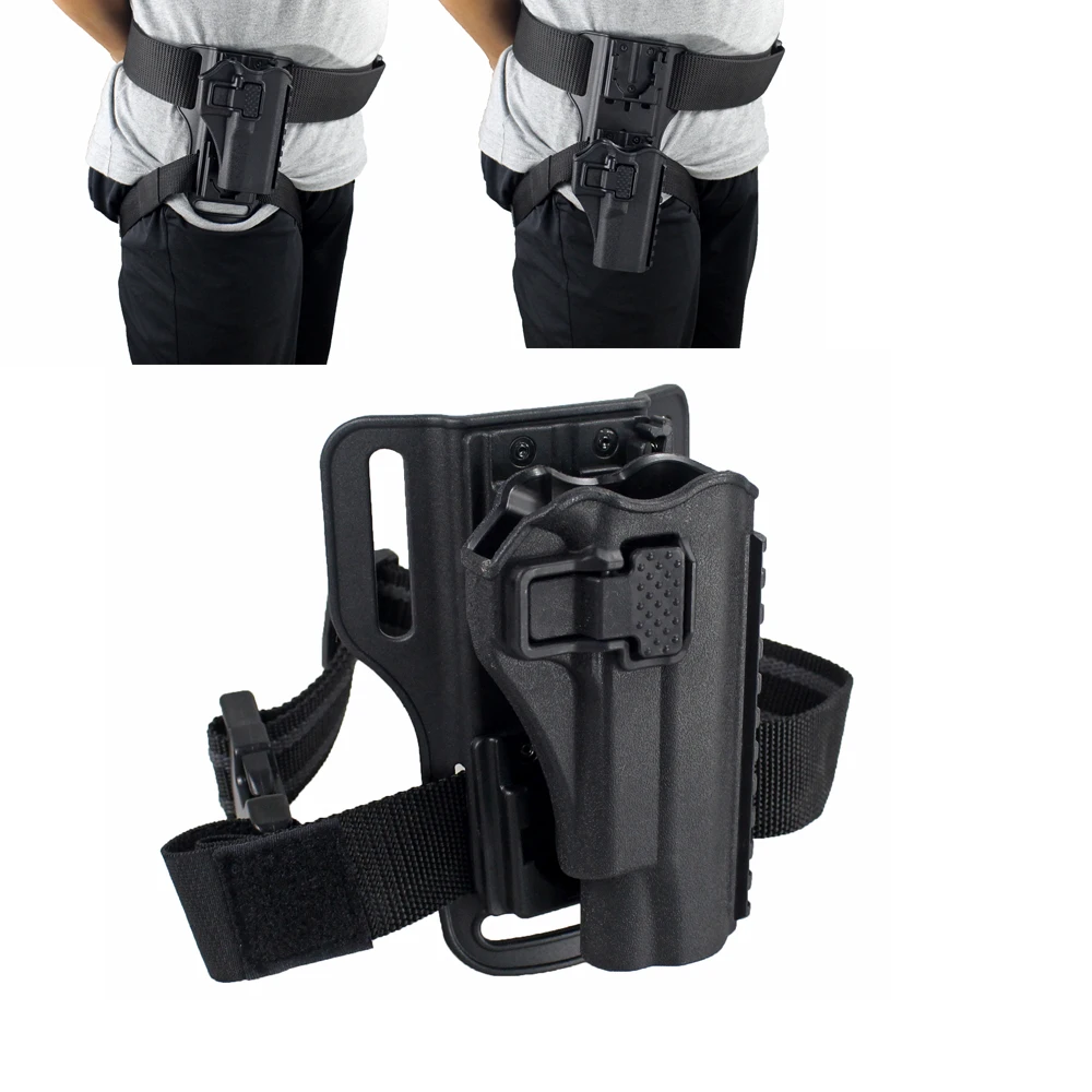

Quick Draw Gun Holster High Low Ride Platform with Thigh Shroud Strap for 1911 Handguns