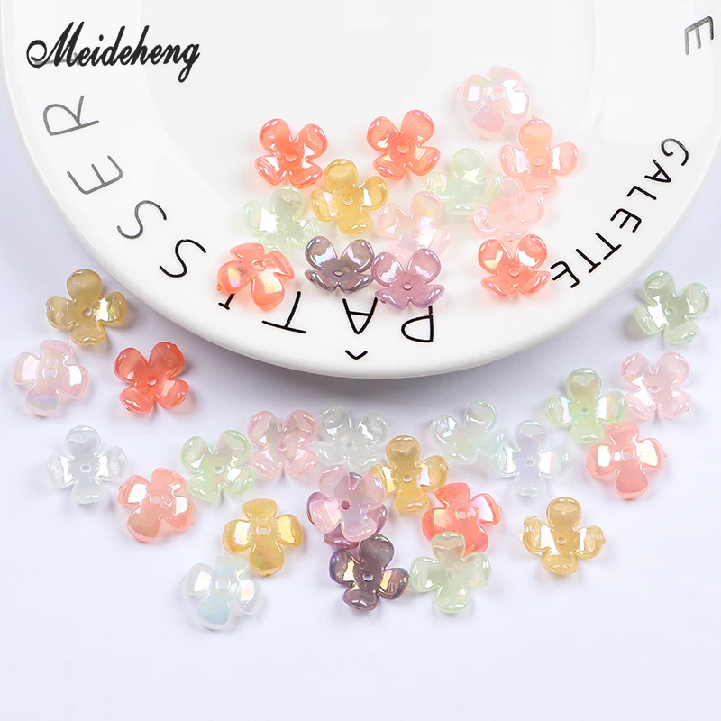100pcs Acrylic Four Petal Flower beads Hair Ornament Material Accessories 17mm