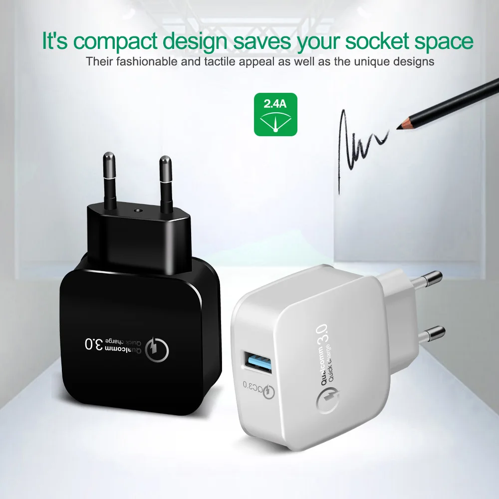 ROMICHW USB Quick Charge 3,0 2.4A для iPhone samsung Xiaomi huawei EU, быстрое зарядное устройство для мобильного телефона, зарядка для Redmi K20 OnePlus7