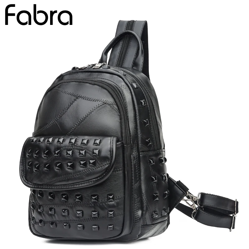 

Fabra Women Vintage Backpack Rivet Daily Back Pack Lady Sheepskin Style Travel Rucksack Preppy Style Small Sling Shoulder Bag
