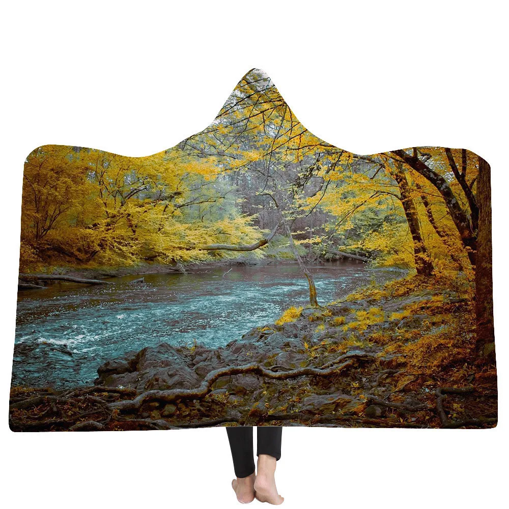 Одеяло с капюшоном и 3D-принтом в виде джунглей для взрослых и детей, шерстяное зимнее теплое одеяло для дивана, для школы, дома, пикника, переносное одеяло - Цвет: 016