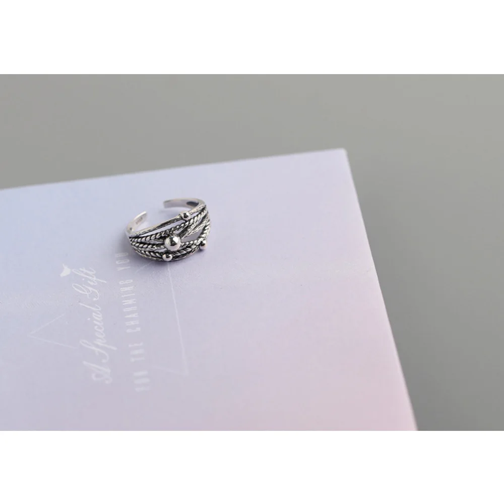 DAIWUJAN Настоящее серебро 925 проба Многослойные винтажные линии Открытое кольцо для женщин девочек высокого качества плетение Регулируемые