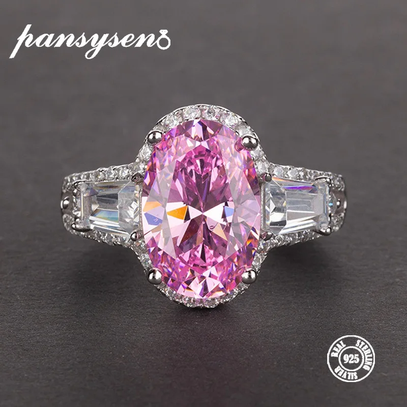 

PANSYSEN New Charms 8*10mm Natural Gemstone Rings for Women Real 925 Sterling Silver Jewelry Ring Wedding Party Gift 6 colors