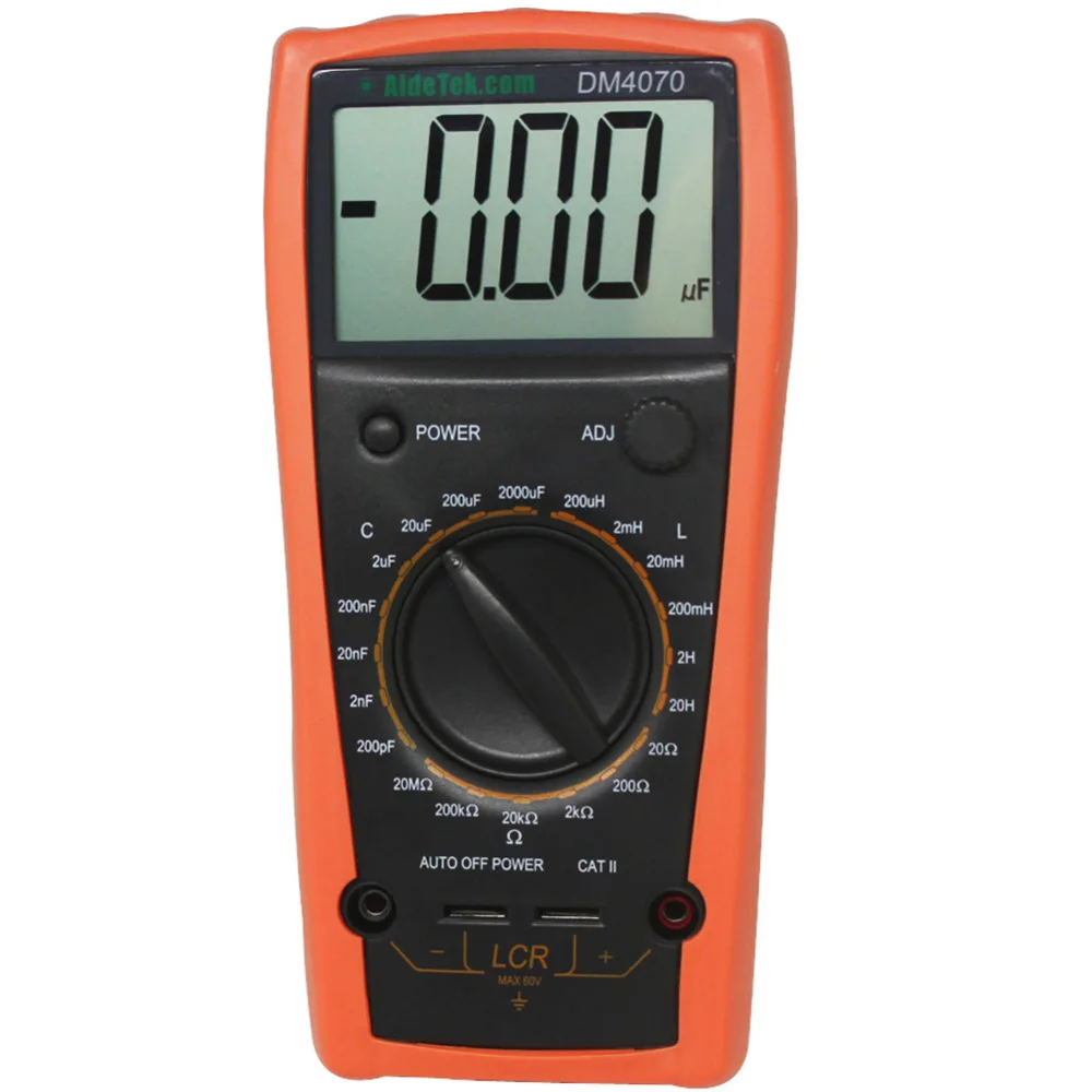 AideTek New DM4070 LCR meter capacitance 2000uF compared w/ multimeter 