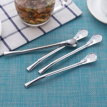 

250pcs/lot Eco-Friendly Stainless Steel Drinking Straws Tea Strainer Cocktail Shaker Coffee Filtered Spoons Bar Party Supply