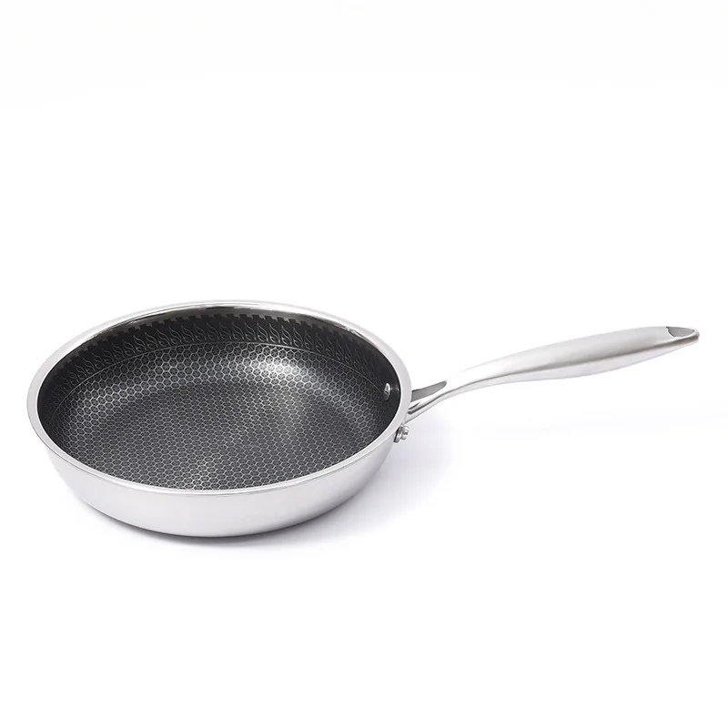 

304 Stainless Steel Three-layer Steel Composite Thickening Smokeless Non-stick Household Steak Frying Pan Grill Pots Pan To Fry