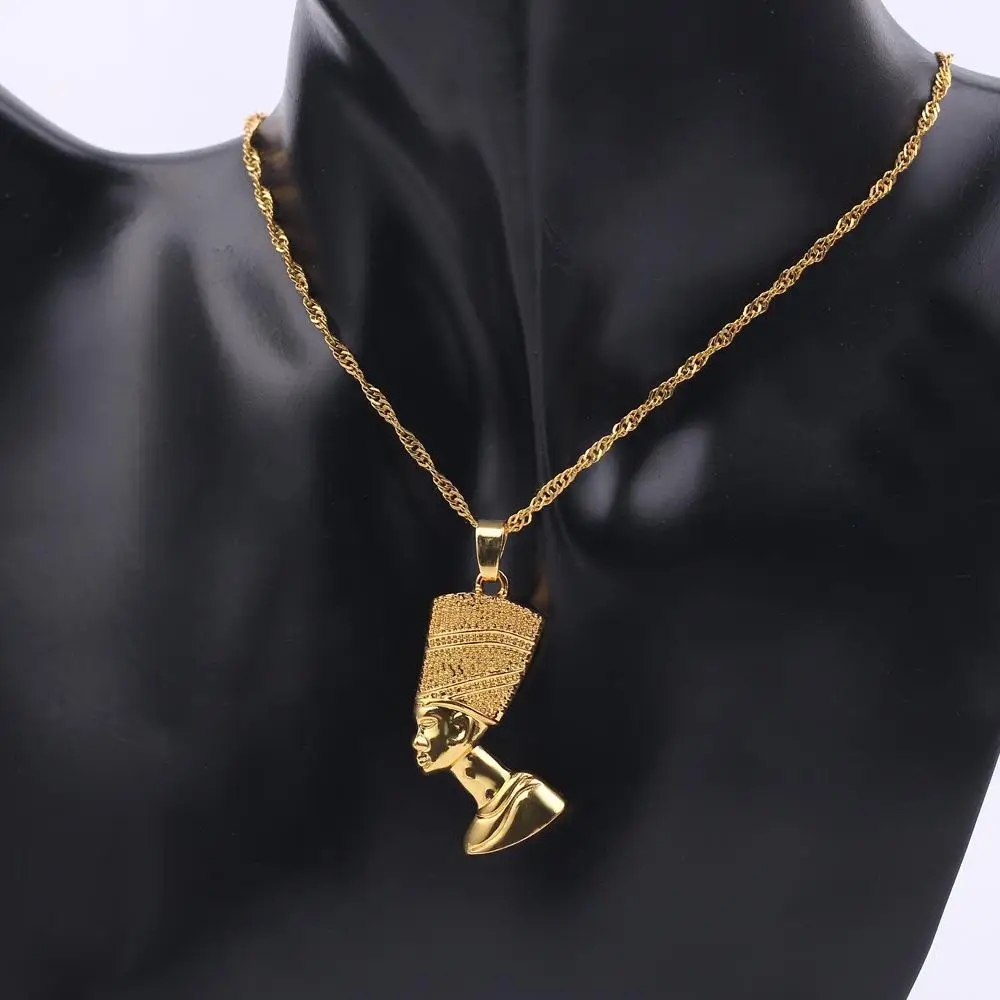 

African Style Pendant Necklaces Jewelry Egyptian Queen Nefertiti Men Gold Elegant Trendy Jewellery Gift