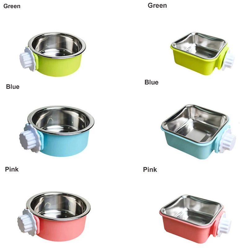 Pet Bowl Stainless Steel Water Food Feeder Feeding Dog Puppy Cat Hanging Cage Square Bowls Pet Supplies Pet Dog Cat Crate Cage