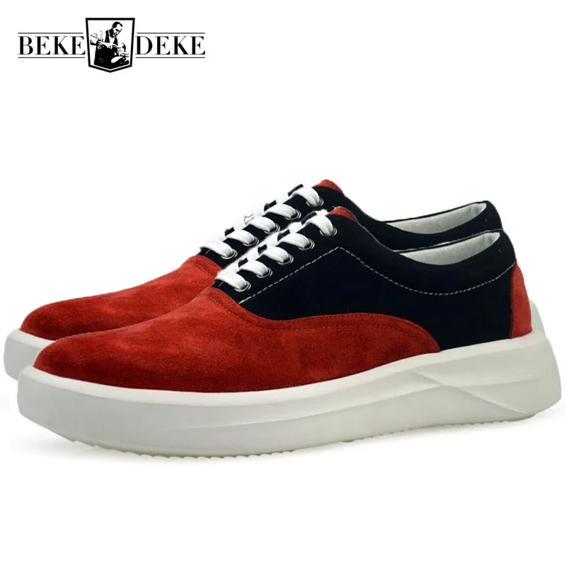 

Top Quality Colors Mixed Mens Cow Suede Leather Casual Platform Shoes Round Toe Lace Up Joggers Trainers Sneakers Flats Footwear