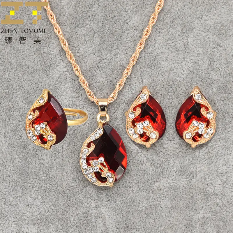 

2019 Hot Fashion Bride Wedding Austrian Crystal Water Drop Peacock Pendants Necklace/Earrings/Ring For Women Jewelry Set Party