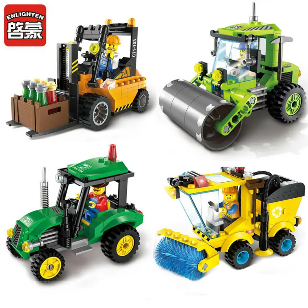 ENLIGHTEN City Series Forklift Sweeper Car Truck font b Construction b font mini Educational Building Blocks