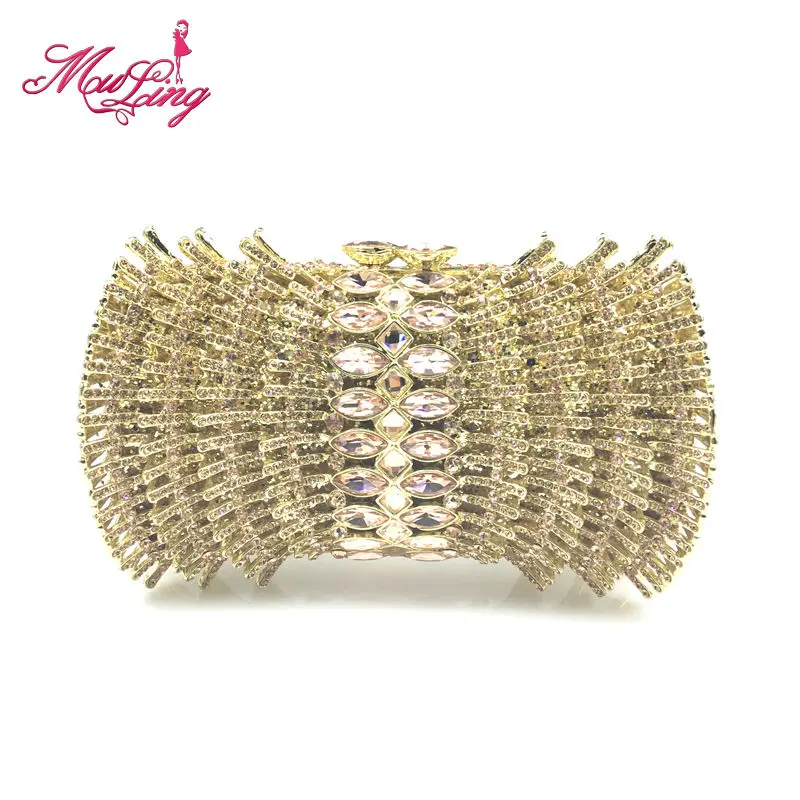 

Luxury crystal good quality diamond golded design evening clutch bag bridal wedding handbag jeweled purses women evening purses