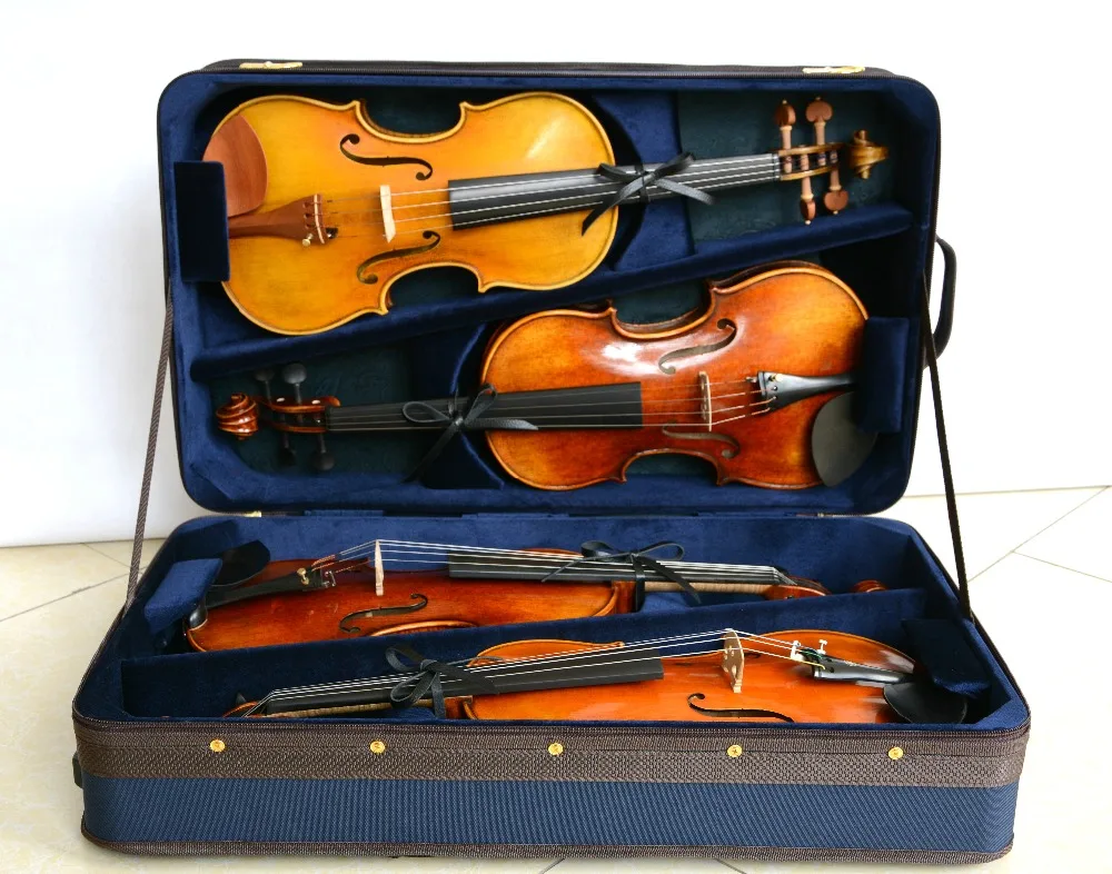 High Quality Pro Wooden Violin Case for 4 Piece Violins Blue Color 4