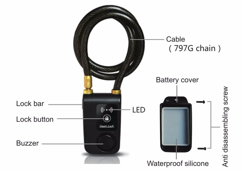 Высокое качество Bluetooth умный замок с анти резки анти разборка вибрации Водонепроницаемый и звуковой сигнализации функция безопасно