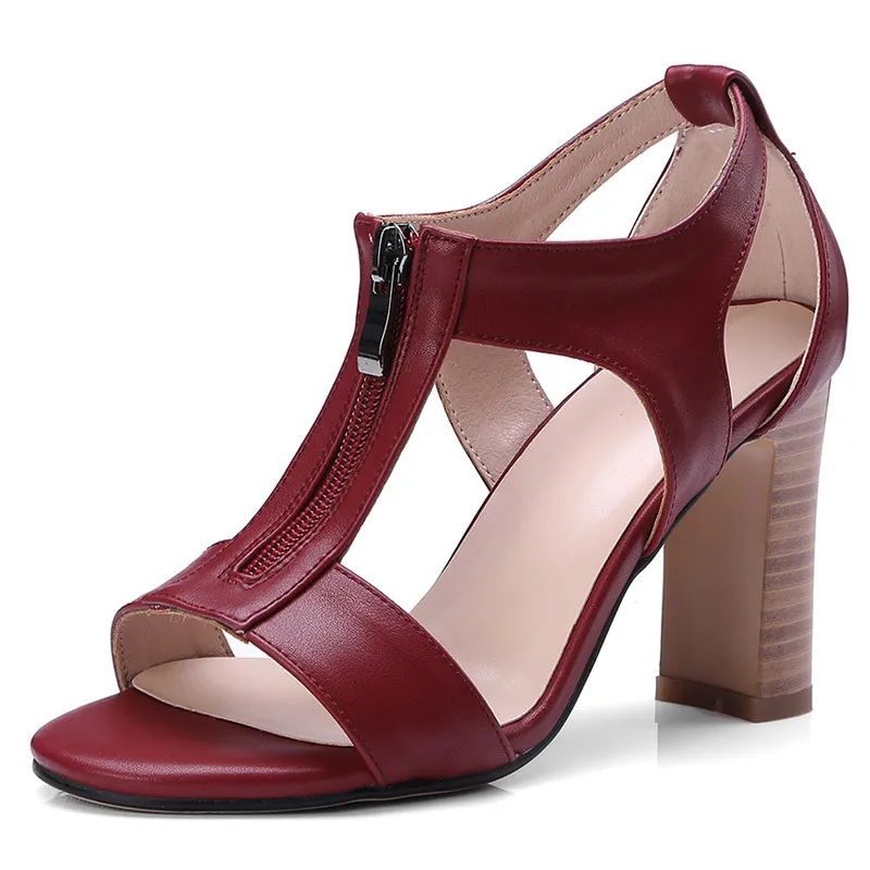 

European and American sandals ladies front zipper thick with high heels comfortable wild women's shoes tide