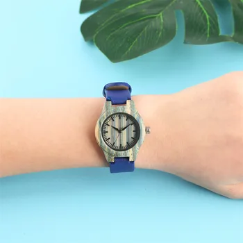 

Green Bamboo Women's Watch Dark Blue PU Leather Wristwatch Simple Casual Lady Clock Natural Wooden Watches reloj femenino