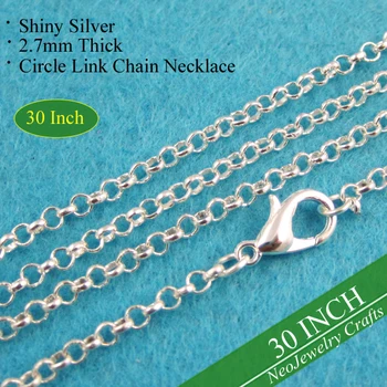 

500 pcs - 30 inch Silver Rolo Chain Necklace, 30 inch Silver Plated Chain, 30'' Circle Link Chain Necklace, 30'' Chain Necklace
