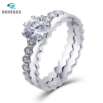 

DovEggs Center 1ct Carat 6mm Octangle Cut F Color Moissnaite 14K White Gold Bridal Engagement Ring Set for Women Wedding Gift