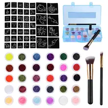 24 цвета, временный блеск, порошок, тело, тату, искусство, набор краски, необычный женский боди-арт, дизайн, сделай сам, трафарет для татуировки хной+ кисть+ клей, комплект